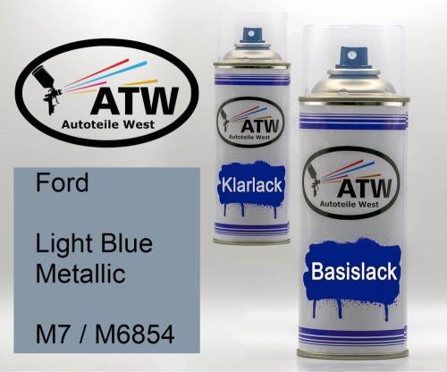 Ford, Light Blue Metallic, M7 / M6854: 400ml Sprühdose + 400ml Klarlack - Set, von ATW Autoteile West.